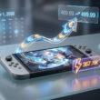 Console de jeu avec des graphismes holographiques montrant une augmentation de prix et une date en septembre 2026.